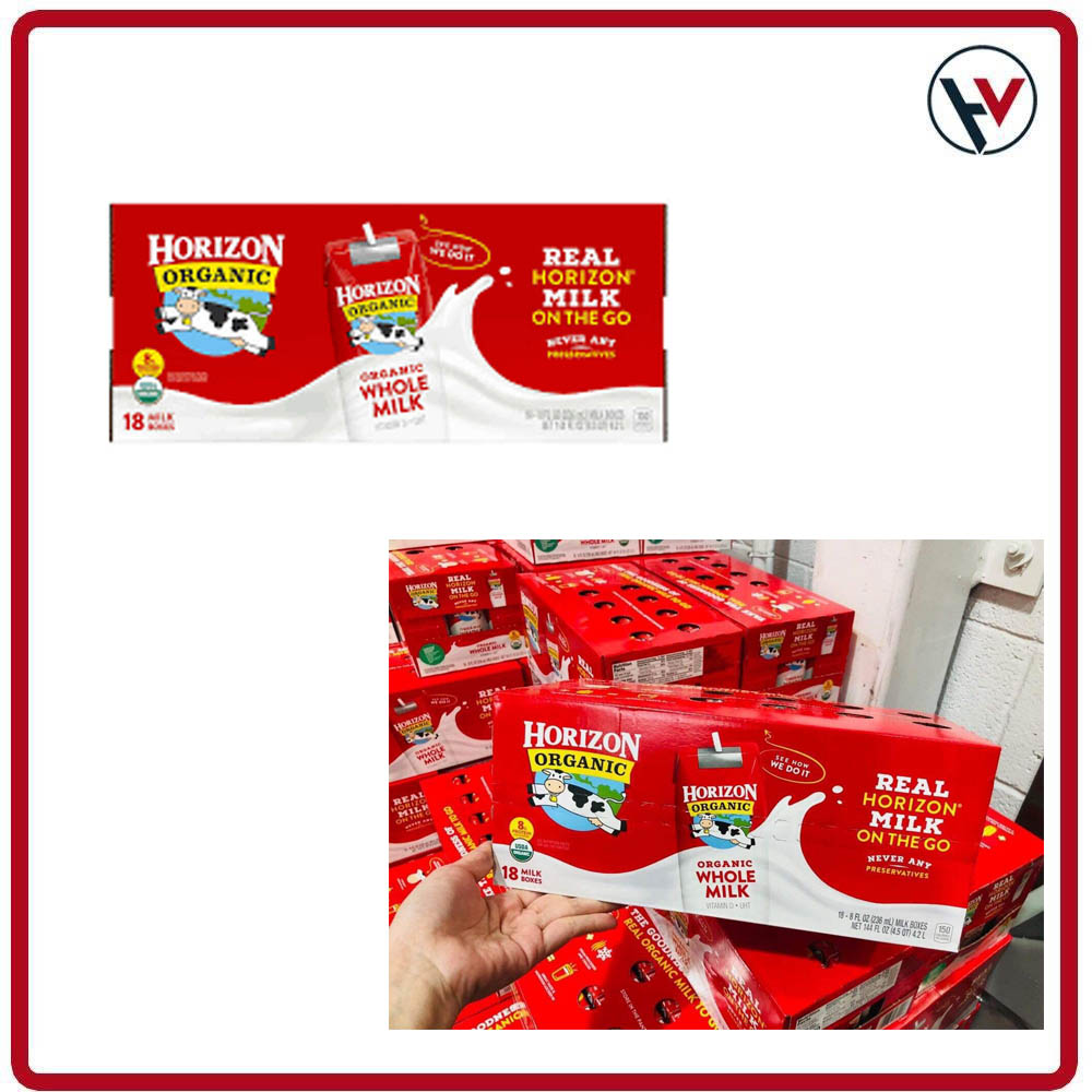 Thùng 18 hộp sữa nước horizon organic whole milk 236ml mỹ