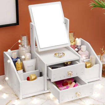 Kệ mỹ phẩm mini có gương, kệ đựng đồ trang sức, kệ mỹ phẩm để bàn phòng ngủ, tủ trang điểm mini để bàn, bàn trang điểm phòng ngủ, tủ để đồ trang điểm phòng ngủ, Tủ trang điểm mini để bàn