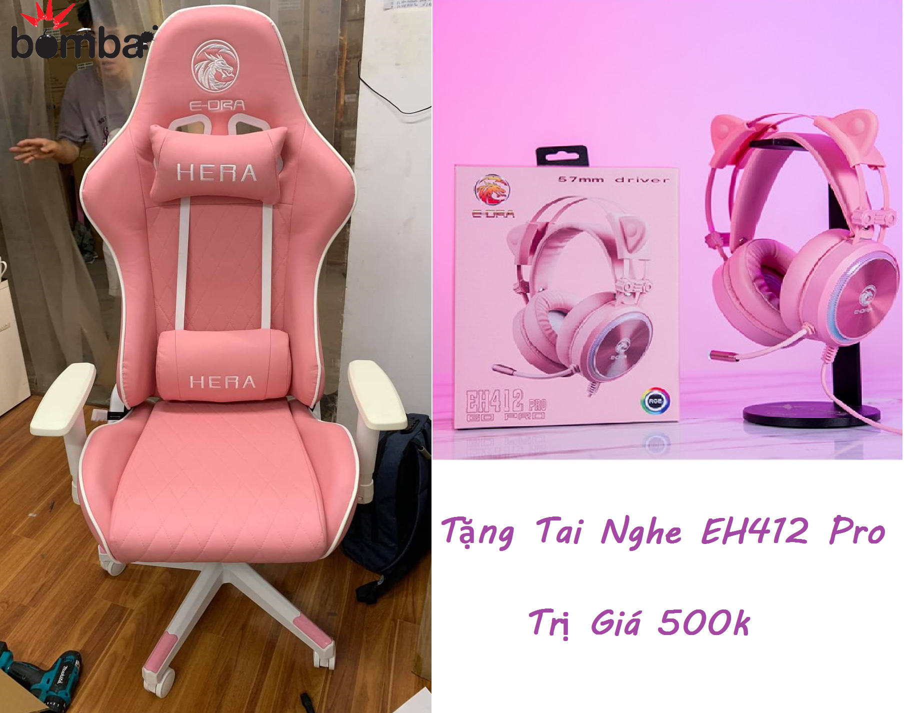 Ghế gaming E-Dra Hera EGC224 Pink White