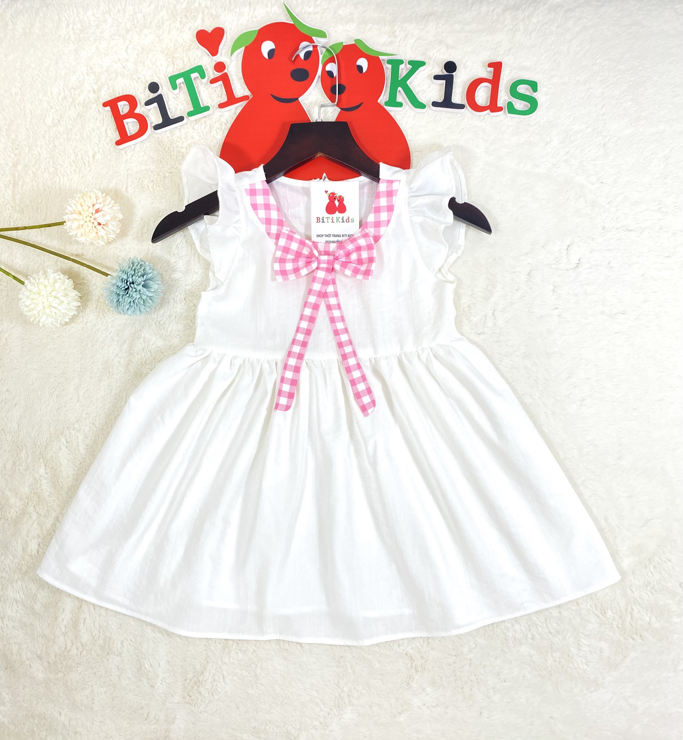 Đầm bé gái,cánh tiên phối cổ caro vải linen siêu xinh cho bé ,BITIKIDS size 0 -8 tuổi.