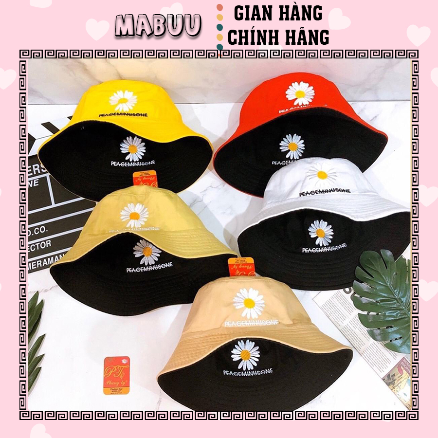 [HCM]MŨ BUCKET 2 MẶT HOA CÚC PEACEMINUSONE GDRAGON NÓN BUCKET 2 MẶT CÚC HOẠ MI - CÓ CHỮ