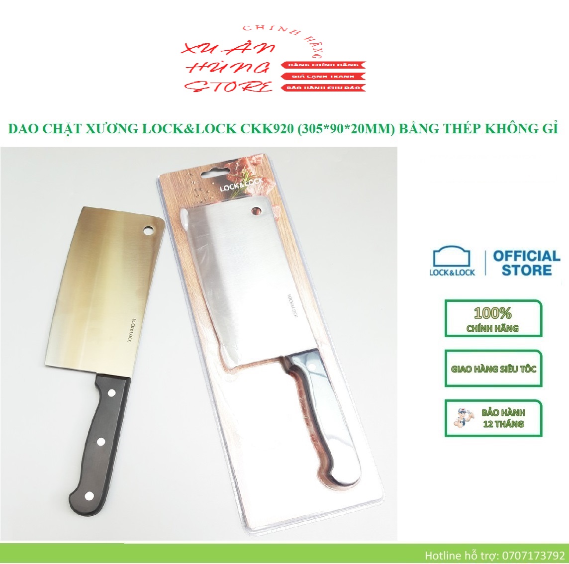 CKK920 - DAO CHẶT XƯƠNG LOCK&LOCK (305*90*20MM) BẰNG THÉP KHÔNG GỈ - HÀNG CHÍNH HÃNG