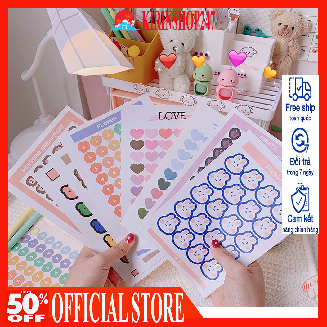 SET 2 Tờ Sticker thỏ, gấu, cừu cho bé