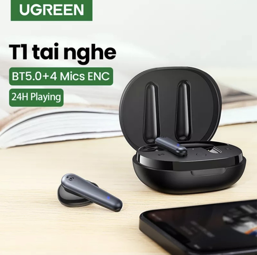 UGREEN HiTune T1 tai nghe bluetooth Wireless Earbuds with 4 Mics TWS tai nghe bluetooth không dây True Wireless Stereo 24H Playing tai nghe không dây for iPhone 13 Pro Max, ipad air 4, điện thoại samsung, redmi note 10