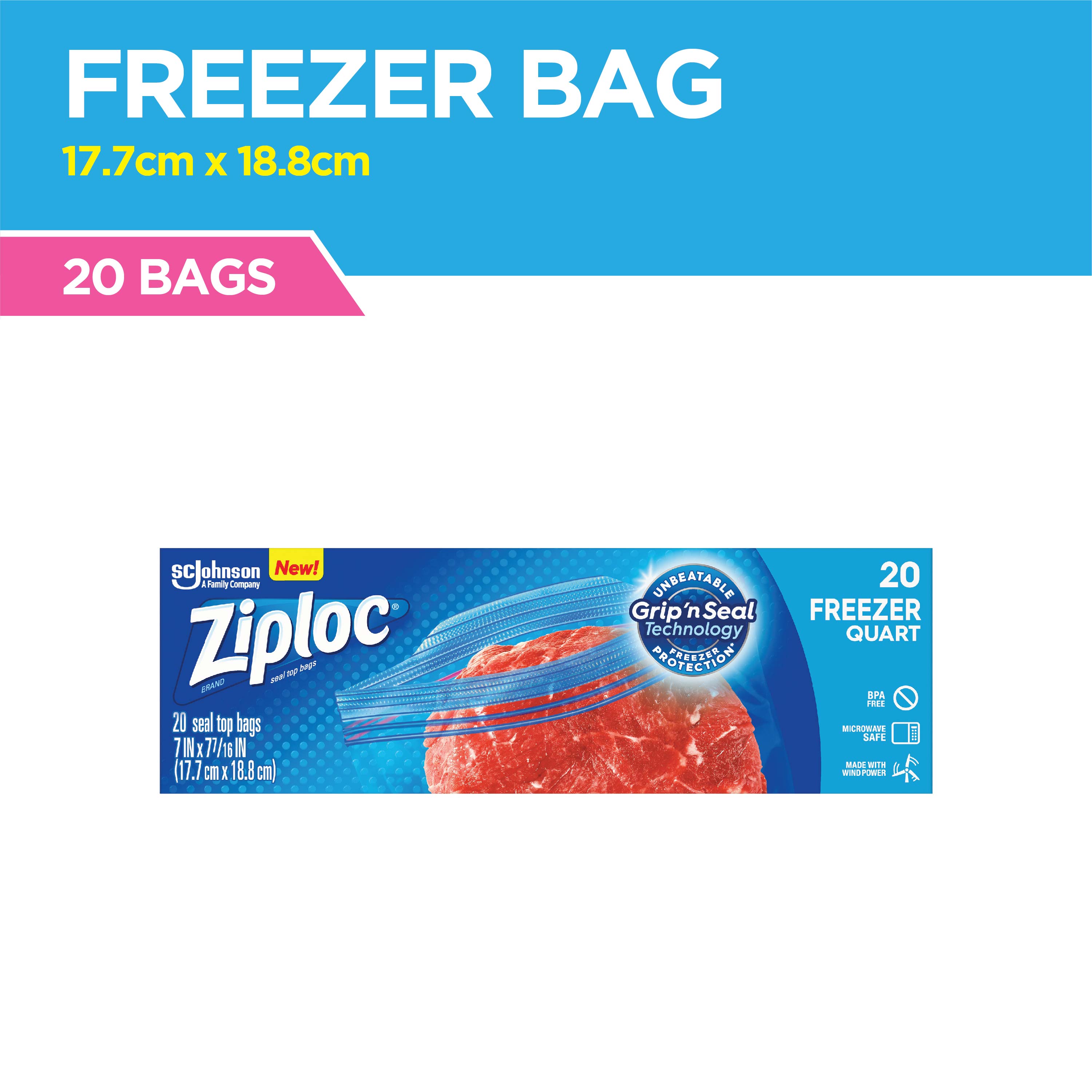 .60 Count Pack of 1 Ziploc Brand Freezer Gallon Bags with Grip n Seal Technology, 