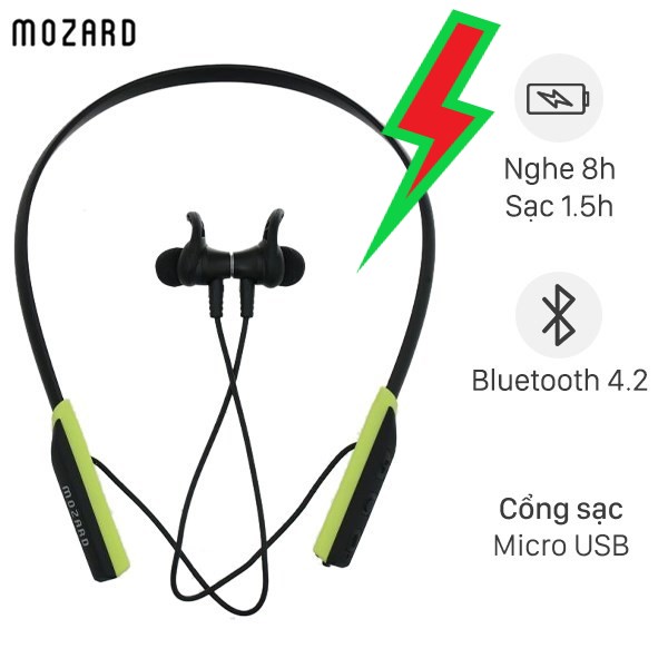 Tai nghe Bluetooth Mozard Flex4 Đen Xanh- kiểu dáng thể thao, kháng nước, chống mồ hôi