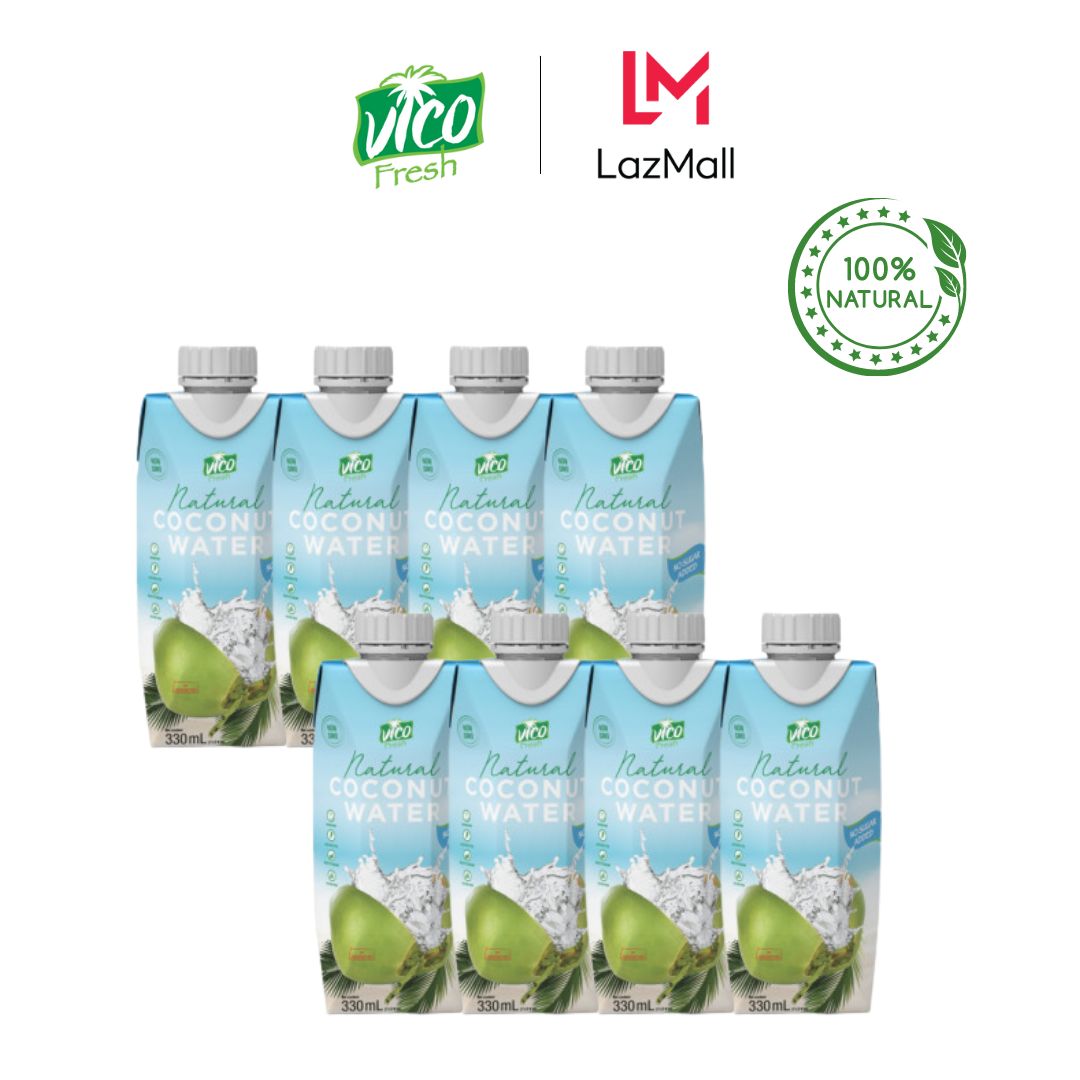 Combo 8 hộp 330 ml Nước dừa Vico Fresh Natural - Thanh mát không đường hàng xuất khẩu