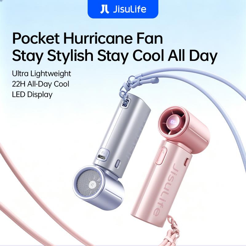 JISULIFE Handheld Fan 9S 5000mAh Portable Chrome with LED Display