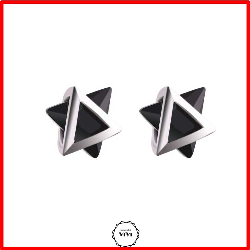 Bông tai bạc nam tam giác kép Triangle – khuyên tai bạc ViVi_Gift