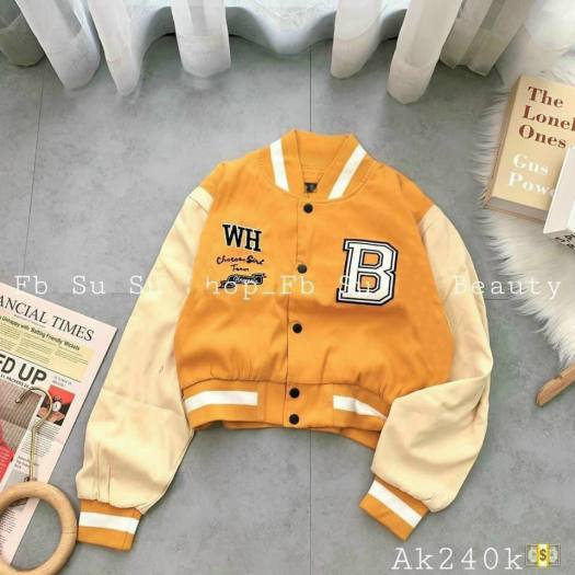 Áo Khoác Bomber Nữ, Áo Khoác Kiểu Ráng From Croptop Chất Liệu Thun Nỉ Ngoại Cao Cấp, In Phối Logo Chữ B Độc Đáo. TP