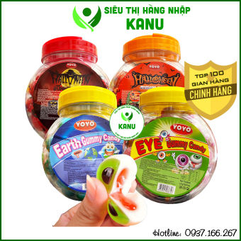 Kẹo dẻo có nhân hàng Thái Lan hình con mắt/ trái đất/ bí ngô Halloween Yoyo 500g, đồ ăn vặt ngon rẻ