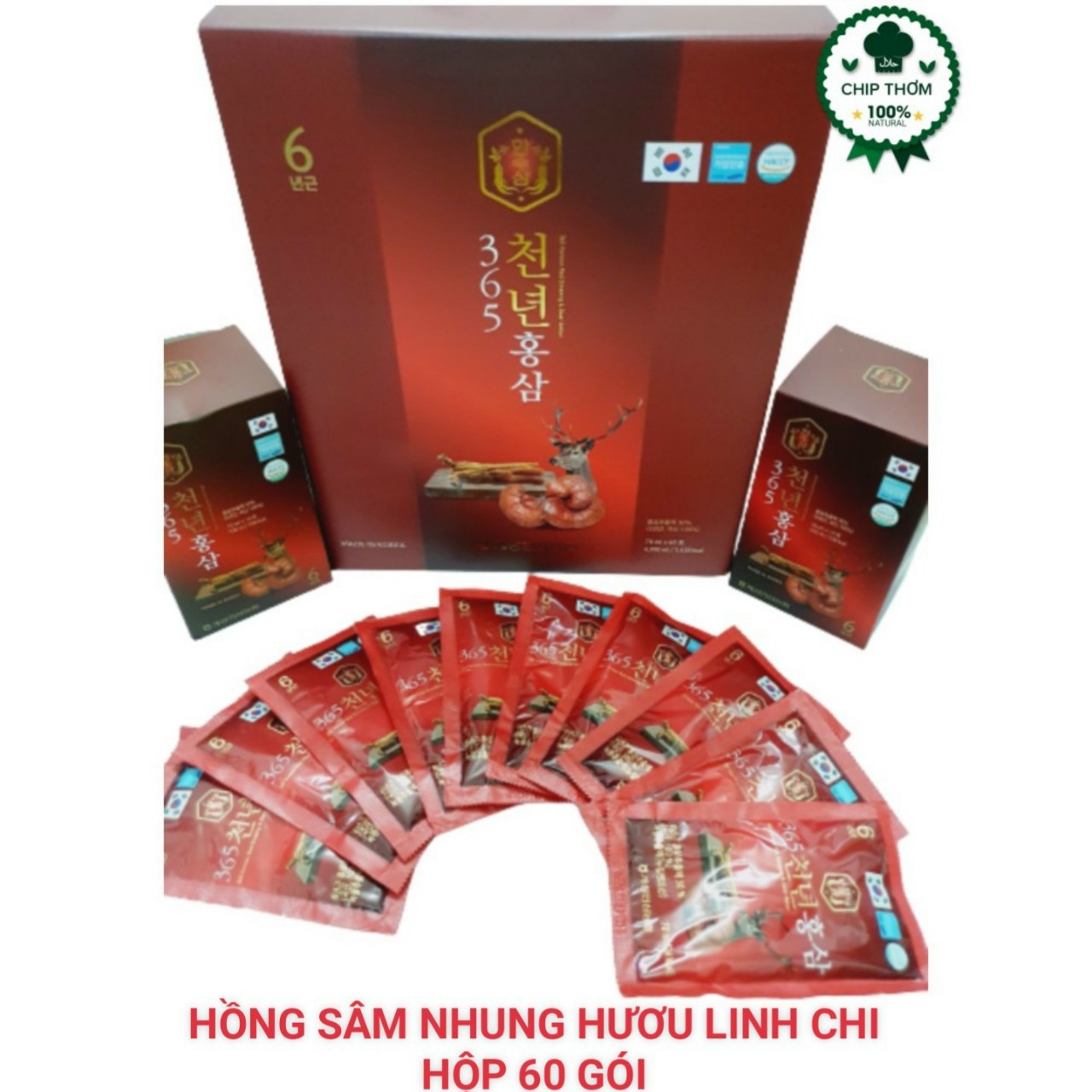 HCM] - Nước hồng sâm nhung hươu linh chi 365 Hàn Quốc hộp 60 gói x 70ml - Nước hồng sâm linh chi nhung hươu