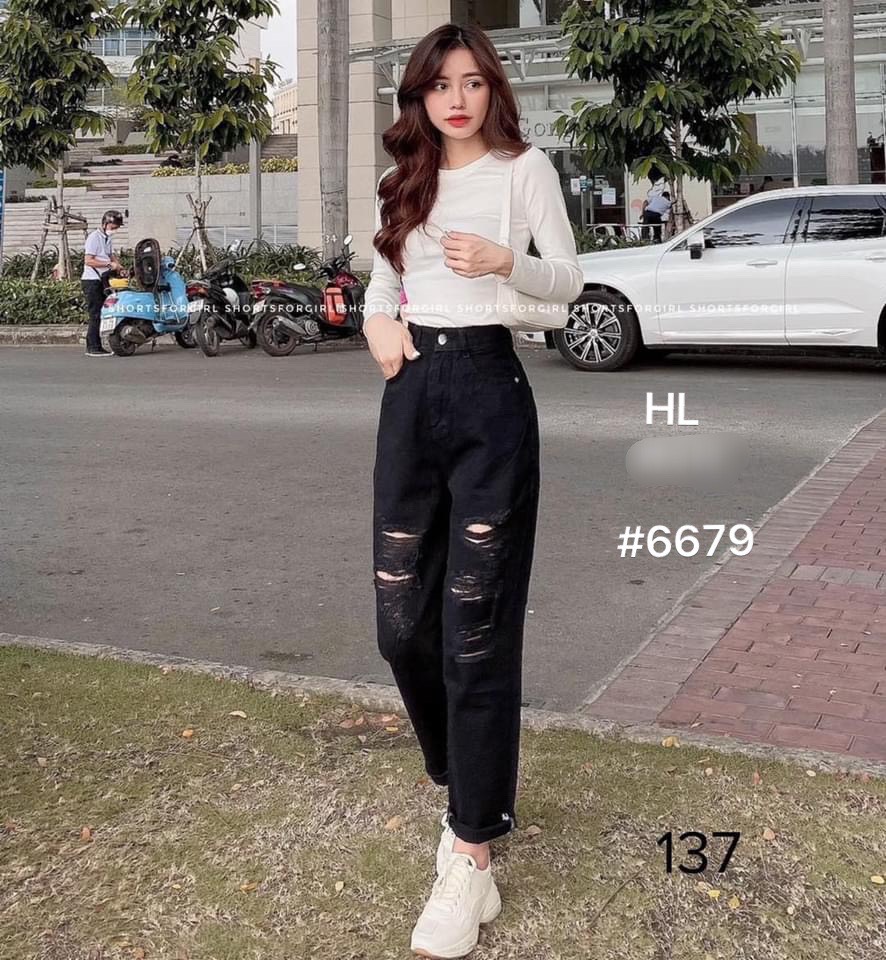 Quần jean baggy đen rách siêu đỉnh
