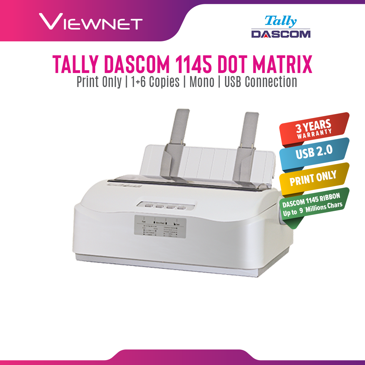 Tally Dascom Dot Matrix Printer 1145 80-Column 24 Pins Printer 1+6 Copies