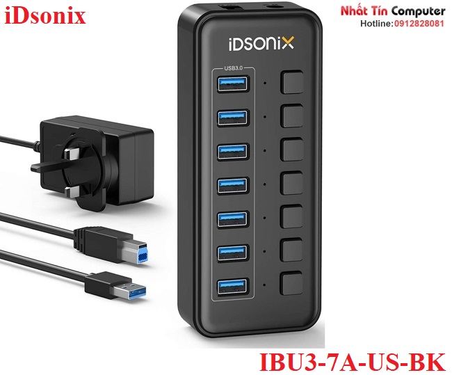 Hub chia usb 3.0 ra 7 cổng 5gbps dài 1.9m idsonix ibu3-7a-us-bk cao cấp