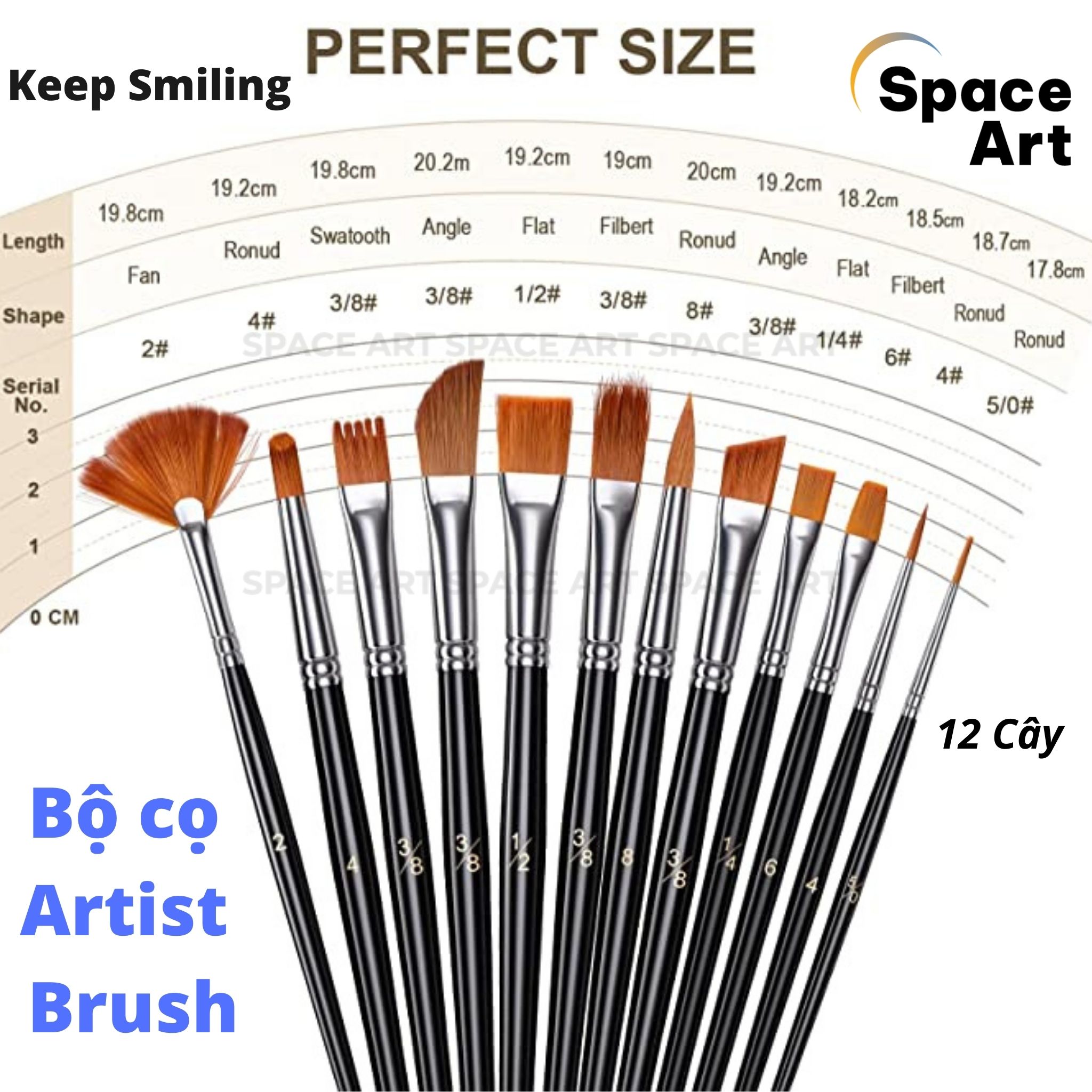 Cọ bộ 12 cây Keep Smiling Artisg Brush lông nhân tạo