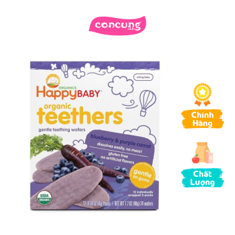 Bánh xốp hữu cơ vị việt quất và cà rốt tím Happy Baby Teethers Organic, 4gr/gói x 12