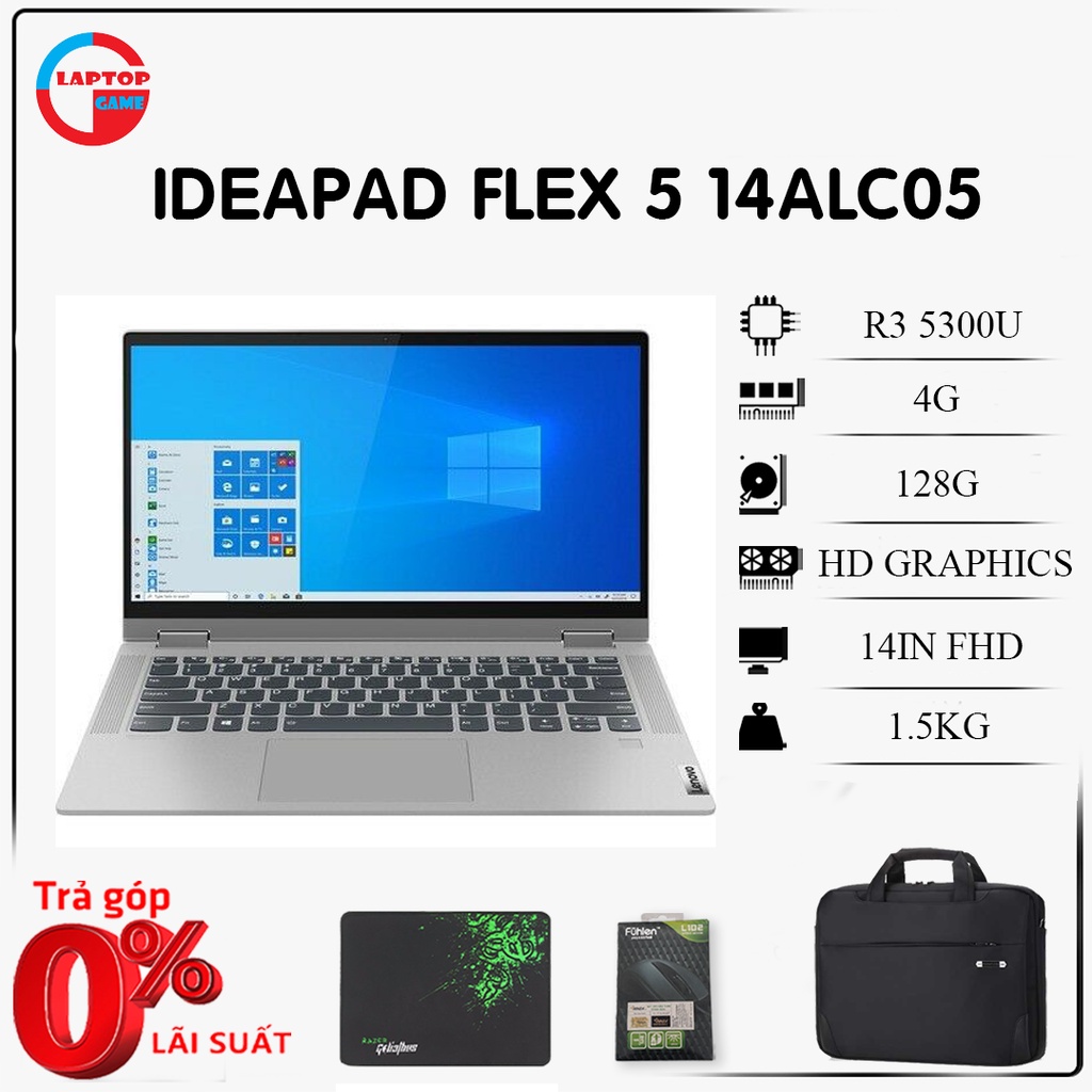 [Mới 100% Cảm ứng 2in1] Lenovo Ideapad Flex 5 14ALC05 Ryzen 3-5300U, 4GB, 128GB, Radeon Graphics, 14.0'' FHD IPS Touch