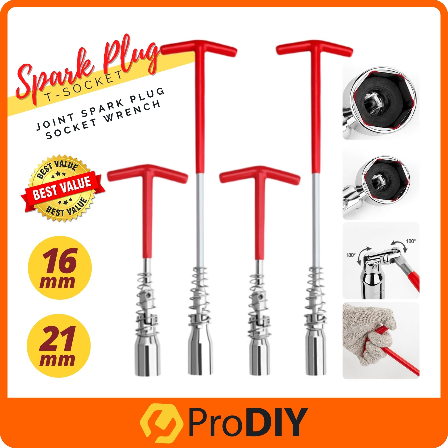 Spark Plug Removal Tool T-Handle Flexible Spanner Socket Garage Car Engine - View #2