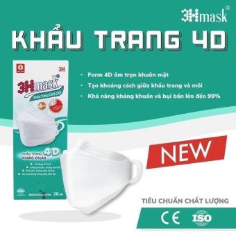 Hộp 20 cái Khẩu trang 4D Vĩnh Tiến 3HMask cao cấp Quai dẹp chống đau tai