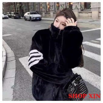 Áo lông kẻ sọc cổ cao đáng yêu form dáng ulzzang cá tính, , áo lông cừu mùa đông, áo khoác lông cừu cổ trụ cổ đứng, áo khoác lông vũ, áo lông mũ gấu, áo lông cừu tai thỏ, áo lông cừu 2 mặt