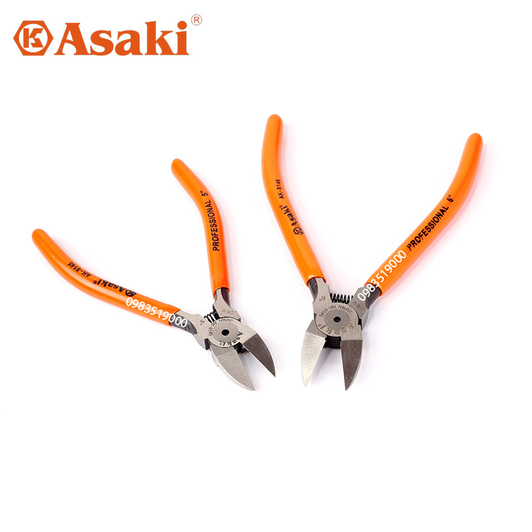 Kìm cắt asaki ak cắt vát cắt chân linh kiện, 5” ak-8147 125mm 6” ak-8148 150mm