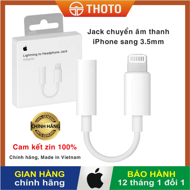 Cáp chuyển đổi âm thanh iPhon fullbox chính hãng 100% - Jack chuyển đổi tai nghe từ Lightning sang 3.5 mm - Hàng chính hãng bảo hành 12 tháng