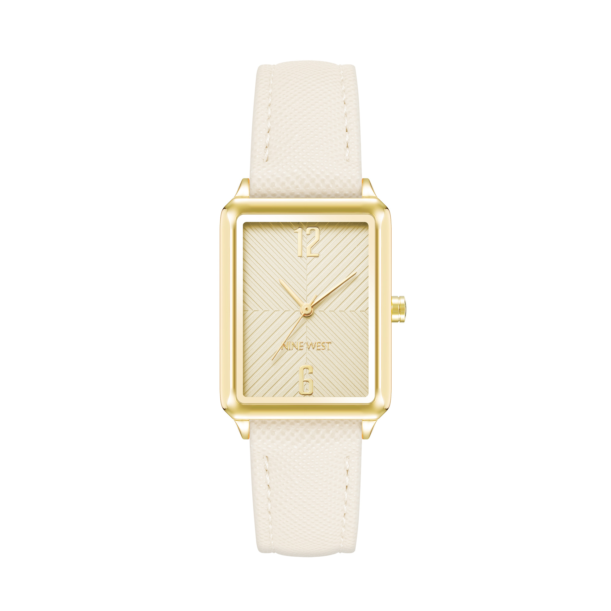 Nine West 25mm Women's Rectangle Cream Leather Strap Watch (NW2732GPC
