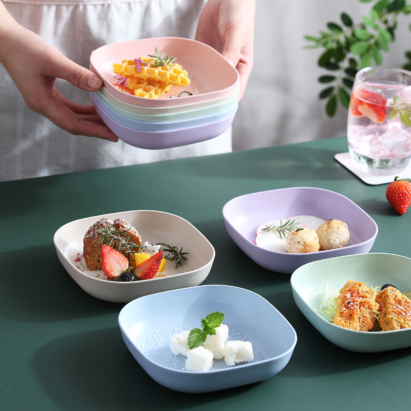 BỘ 8 Đĩa  Nhựa Lúa Mạch  Đựng Dồ Ăn Màu Pastel Siêu Xinh ,An Toàn ,  Tiện Lợi ( 4 Đĩa Nông + 4 Đĩa Sâu )