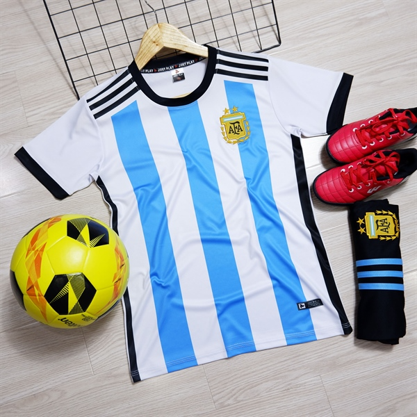 Set Đá Bóng Trẻ Em Argentina Sọc 2024, Set Đá Banh Trẻ Em