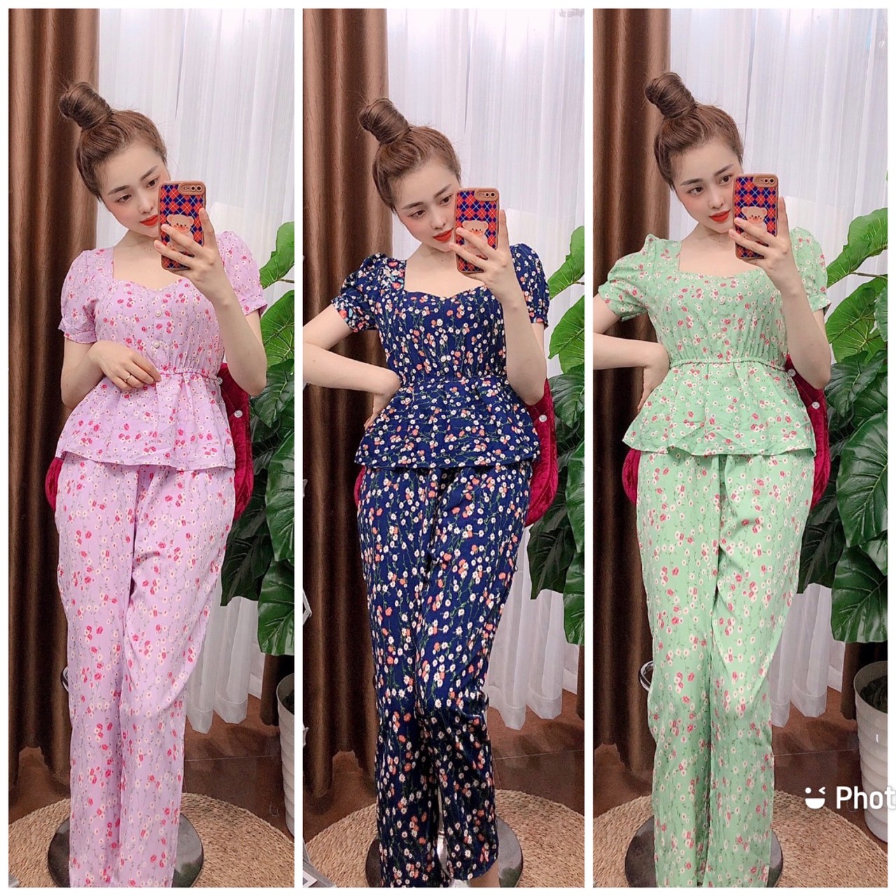 Bô đồ lụa dài mặc nhà. set đồ bộ mặc nhà size 40-65kg