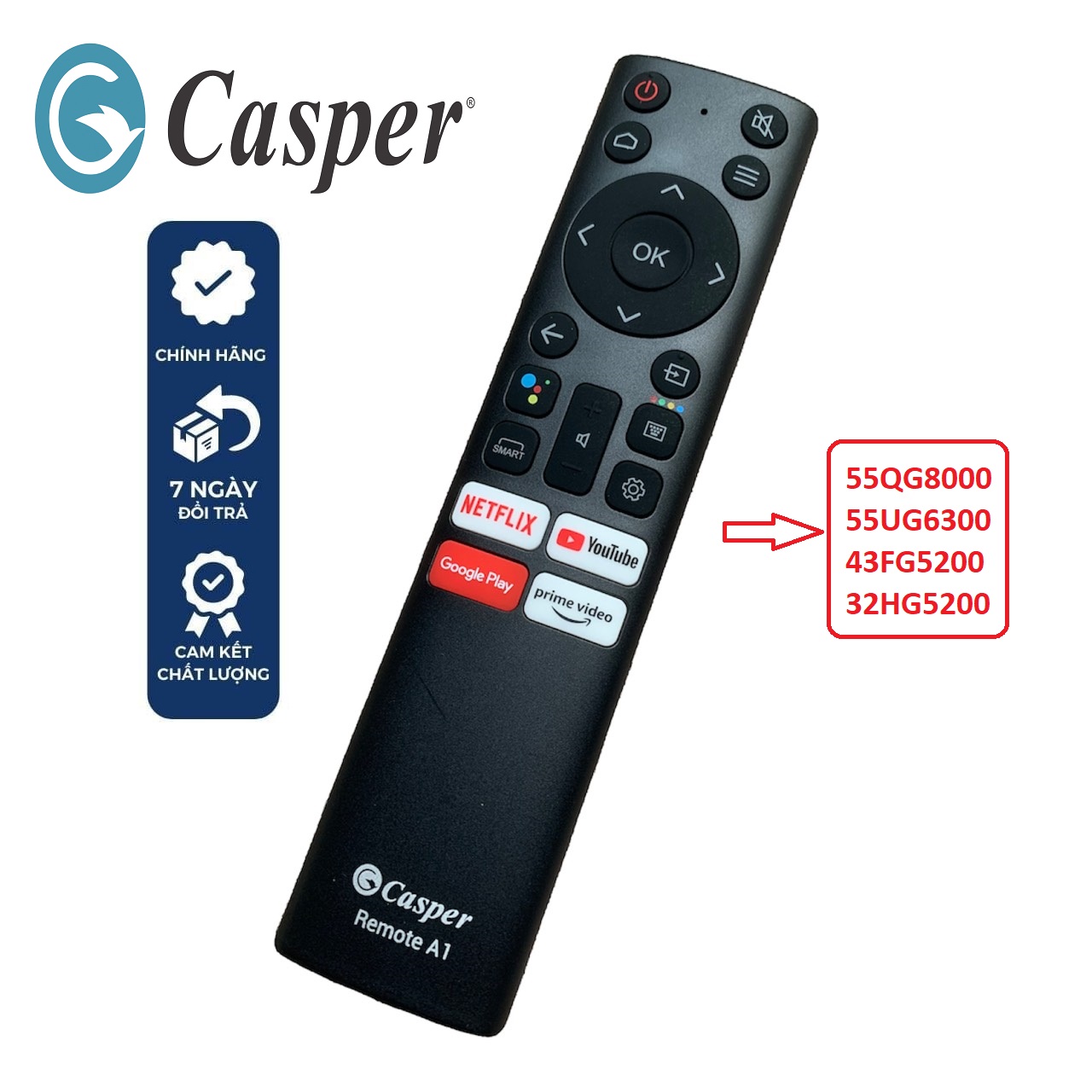 Điều khiển tivi Casper giọng nói Smart Qled Led 4K chính hãng