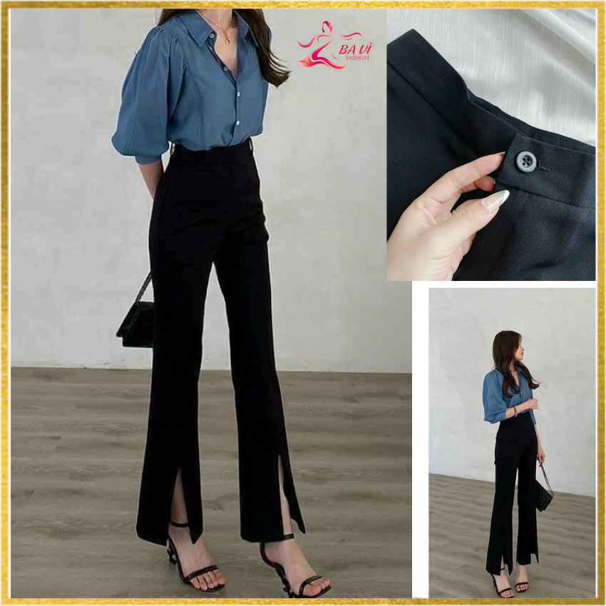 [ Mua 1 Tặng Qùa] Quần Suông Ống Loe  Công Sở, Sinh Viên Xẻ Trước , Quần Tây Ống Loe Cạp Cao Siêu Hách Dáng 2022- BAVI FASHION, quần hot năm 2022 cạp cao, ống rộng loe cực thoải mái