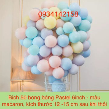 Bịch 50 bong bóng Pastel 6inch (LƯU Ý : BÓNG bơm căng kích thước 12 -15cm, to bằng tay người lớn), c