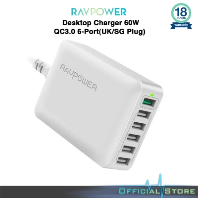 RAVPower Desktop Charger 60W QC3.0 6-Port (UK/SG Plug)(RP-PC029) (1)