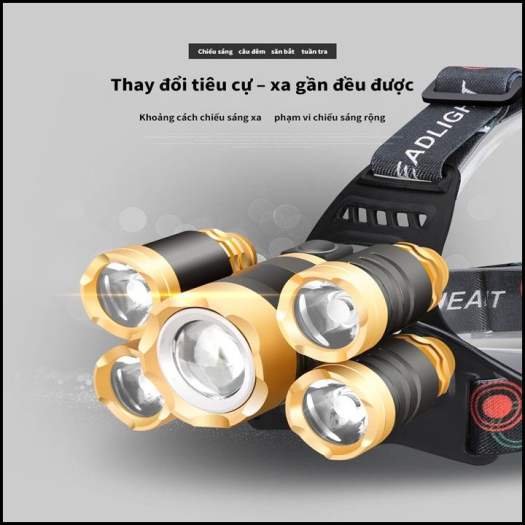 Đèn Pin đội đầu 5 bóng Led đa tác dụng , Đèn pin đội đầu 5 bóng Led giá rẻ tại TP HCM, đèn pin đội đầu, sạc điện, 5 bóng nhiều chế độ, thu ánh sáng gần xa, bao gồm 2 pin sạc và cục sạc .