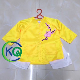 BỘ ĐỒ TRẺ EM - QUẦN ÁO BÀ BA HỌA TIẾT HOA ĐÀO TẾT NGUYÊN ĐÁN - MÀU VÀNG TRƠN - VẢI PHI BÓNG