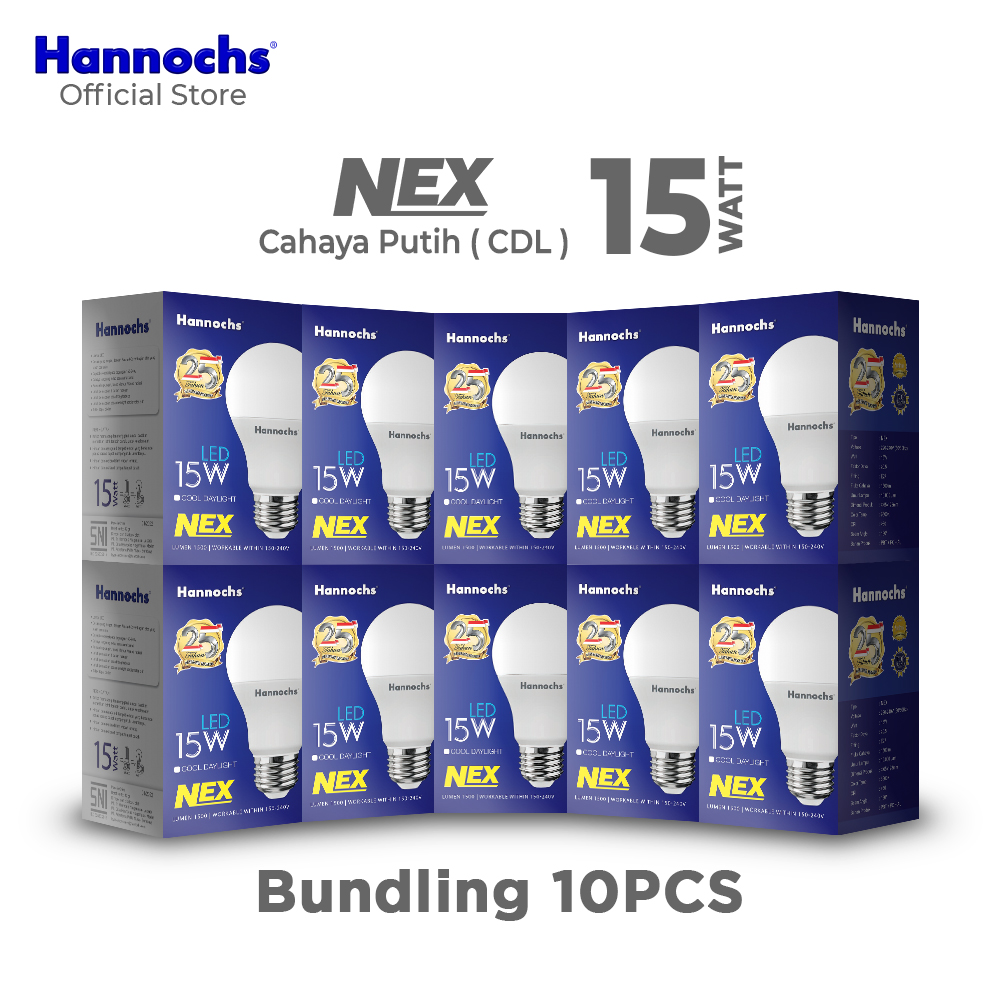 Hannochs Lampu Bohlam NEX 15W Cahaya Putih Paket isi 10pcs Harga 259,600 rupiah*Gratis Ongkir