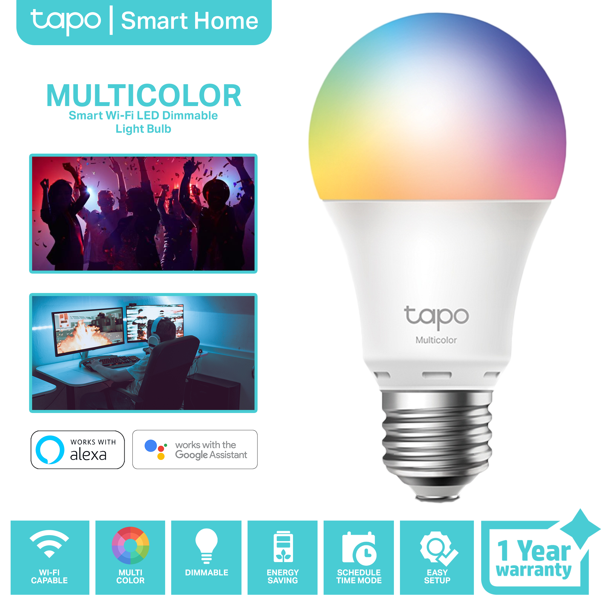 Tapo Official Store | Smart Bulb Smart Home Wi-Fi Light Multicolor Dimmable Bulb Compatible with Alexa Google Home | TP-Link