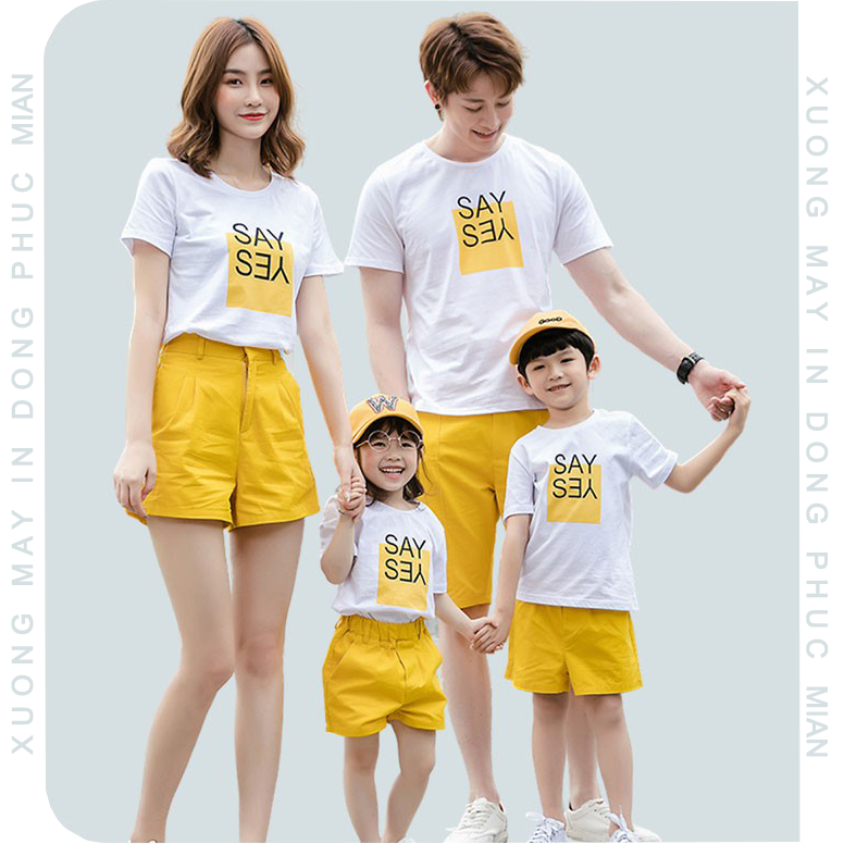 Áo gia đình 3/4/5 ...người Đồ đôi mẹ và bé thun cotton dày dặn Đồng phục gia đình SAY YES