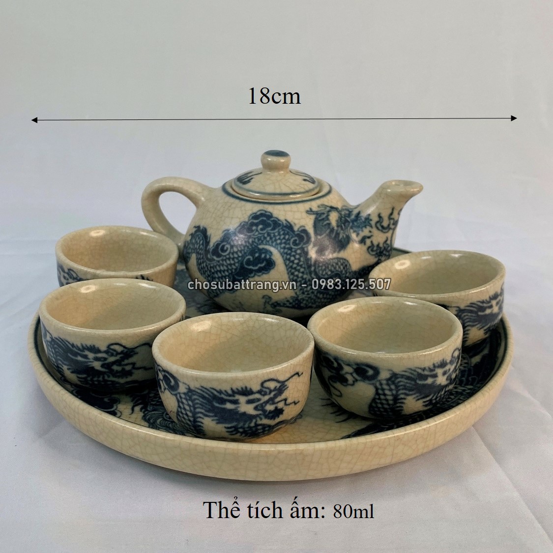 Có video - Bộ ấm chén trà men rạn trơn long phượng / SEN (5 chén)
