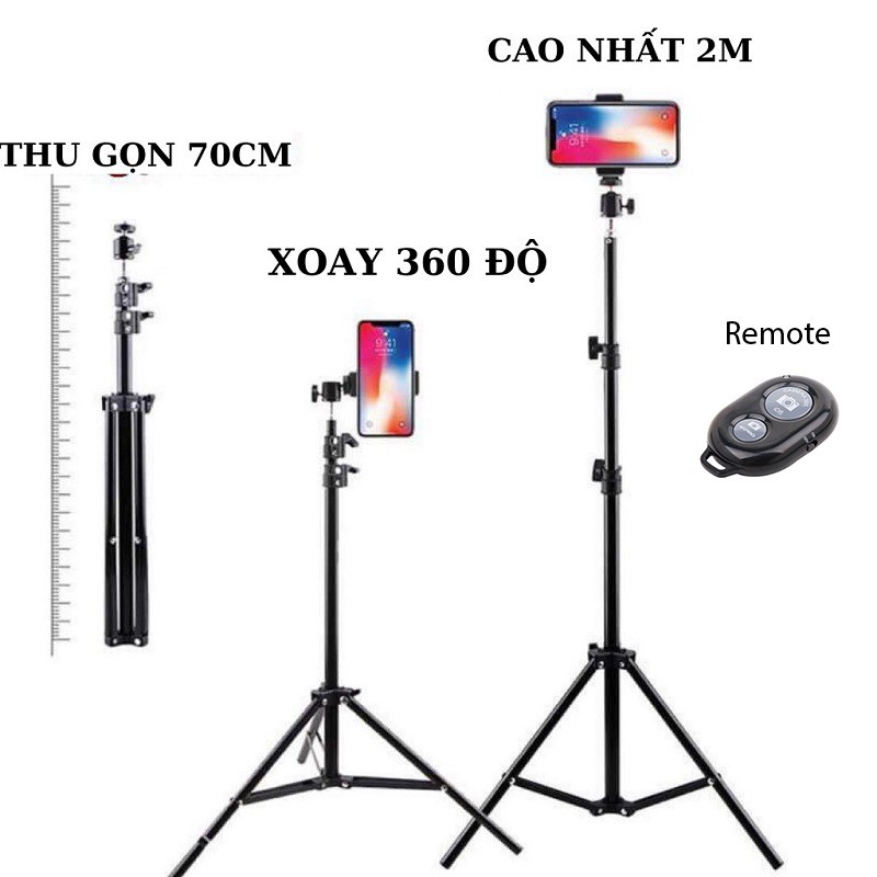 Gậy Chụp Hình Giá Đỡ Điện Thoại Chụp Ảnh, Livestream TikTok, kẹp điện thoại 3 chân kim loại chắc chắn có thể gắn đèn livestream