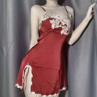 Đồ Ngủ Sexy Váy Ngủ Hai Dây Gợi Cảm, Lụa Phi Bóng Phối Ren Cao Cấp HA1014