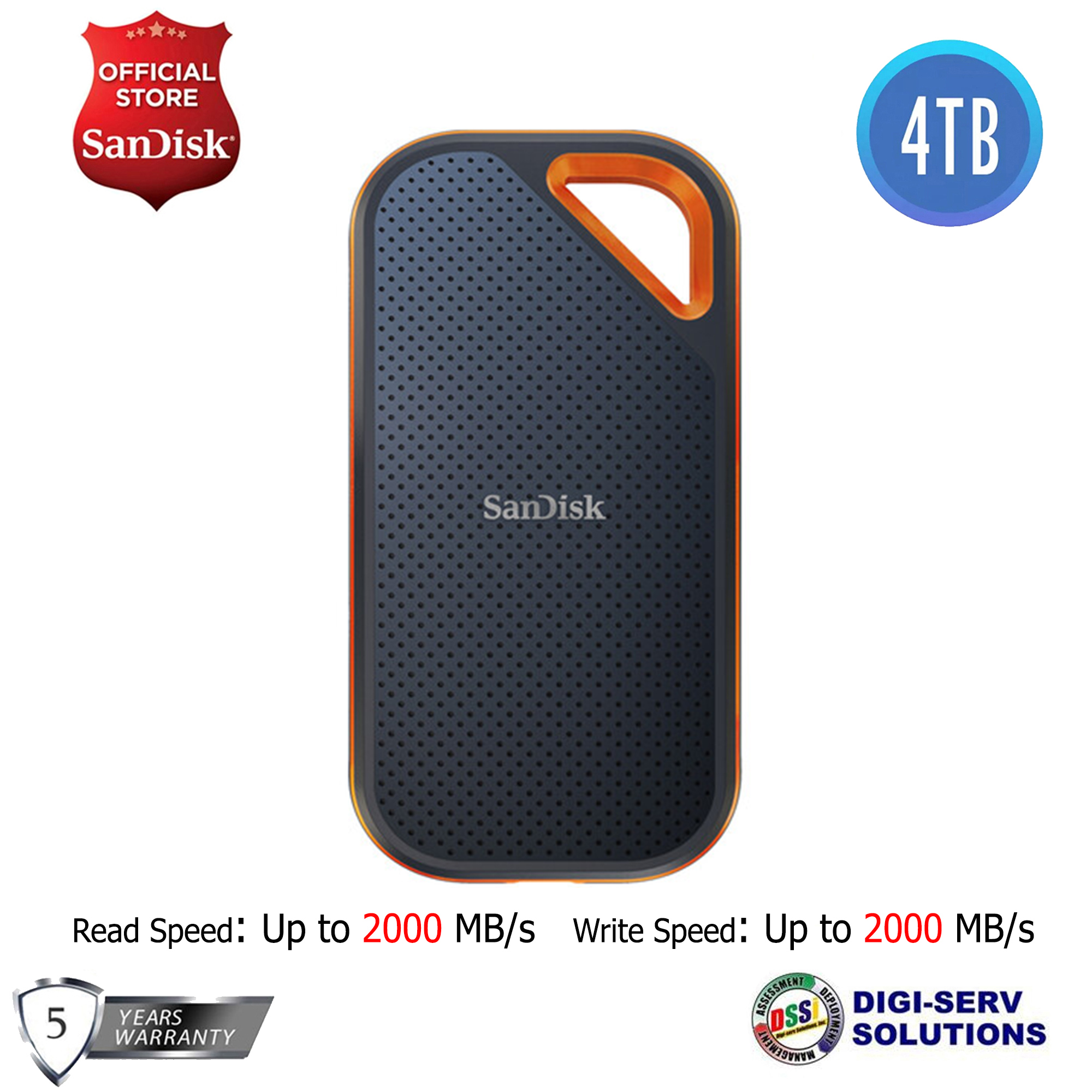 SanDisk Extreme 2TB Portable SSD V2 (SDSSDE61) with Up to 1050MB/s