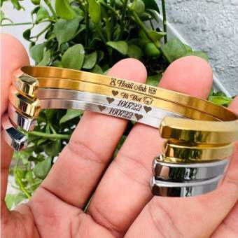 Khắc tên theo yêu cầu Vòng tay titan CK lắc tay cuff kiểu chữ C thời trang teen nam nữ đeo đều đẹp TIDO