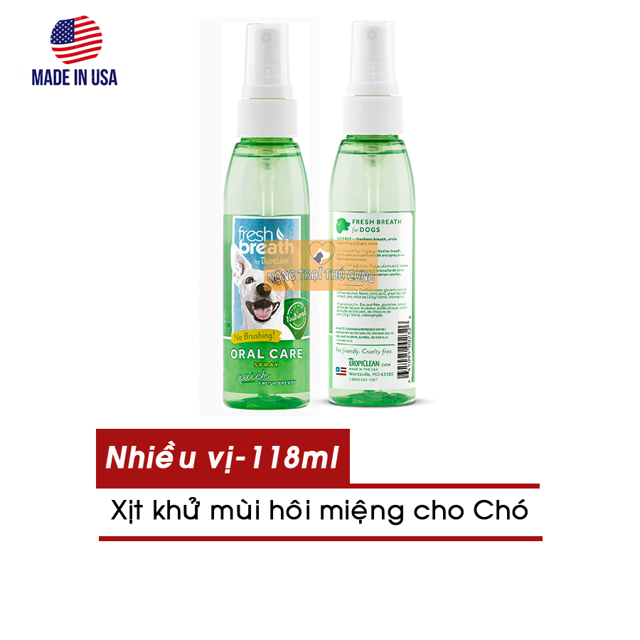 Xịt vệ sinh răng miệng cho chó - xịt thơm miệng tropiclean fresh breath oral care spray 118ml -