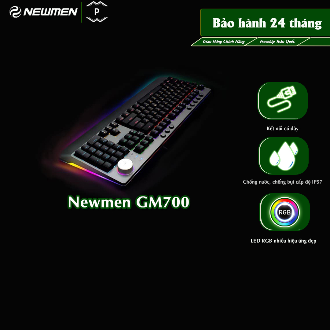 Bàn Phím Cơ Có Dây Newmen GM700, Hotswap,Độ Bền 70 Triệu Lần Nhấp, LED RGB 16,8 Triệu Màu, Chống Nước, Chống Bụi- Hàng Chính Hãng, Bảo Hành 24 Tháng Toàn Quốc