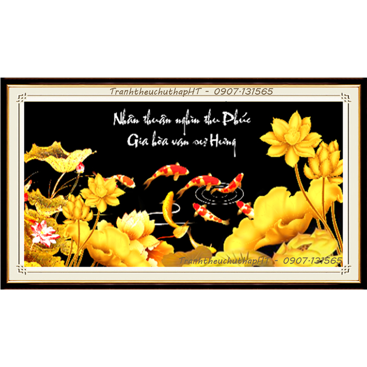 [HCM]Tranh thêu chữ thập cá chép sen vàng Gia hòa vạn sự hưng LV3379:125*59cm - tự thêu