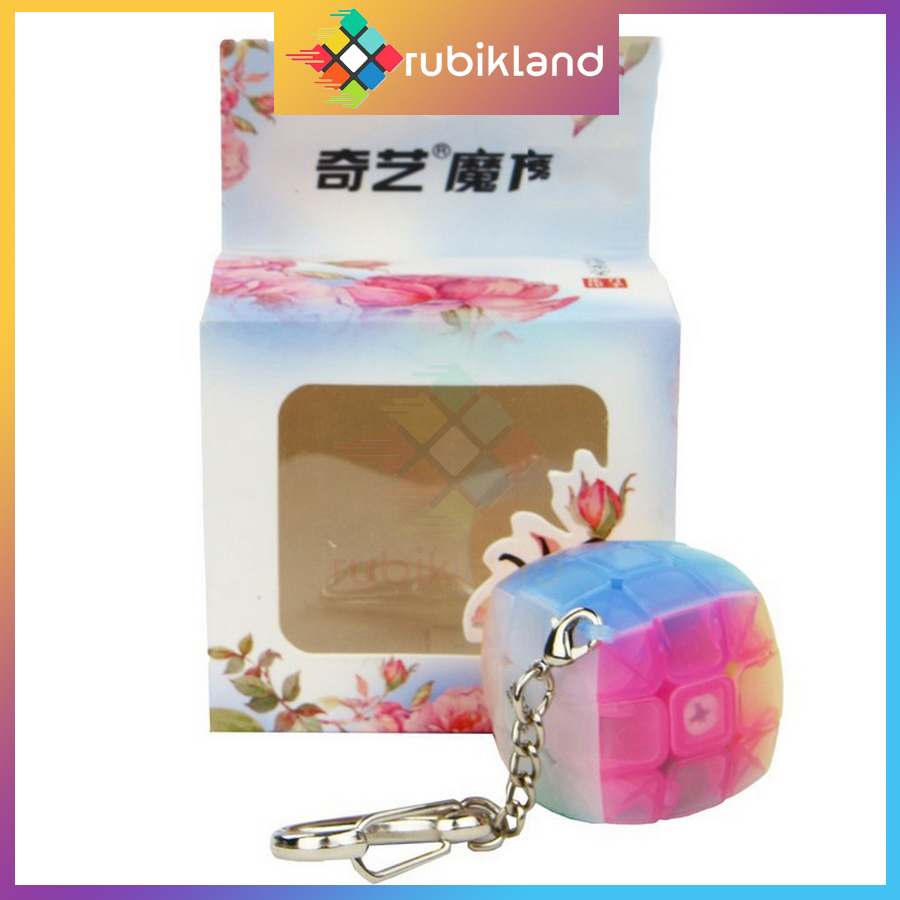 Móc Khóa Rubik 3x3 QiYi Jelly Thạch Anh Stickerless Rubic Keychain Đồ Chơi Trí Tuệ Trẻ Em