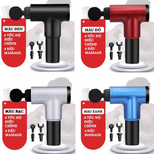 Súng massage cầm tay 4 đầu 6 chế độ - Súng bắn massage trị liệu đau mỏi vai gáy  giúp giãn cơ bắp tiện lợi